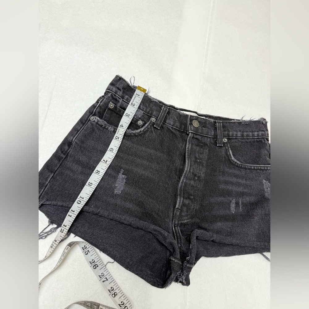 Reformation Black Dixie High Waist Cutoff Denim Shorts Distressed Cheek View 6